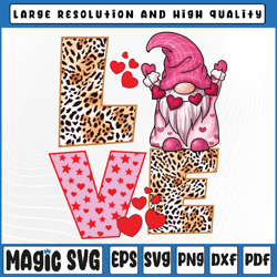 valentines day cute love heart gnome leopard cheetah png, gnome happy valentines day, valentine day, digital download