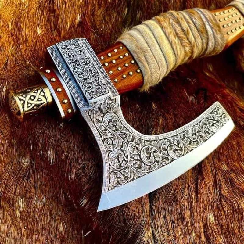 Carbon Steel Bearded Axe with Custom Engraving