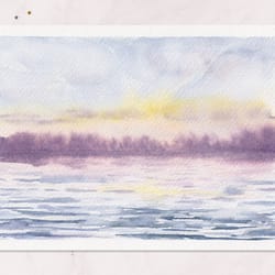 misty lake painting sunset lake painting summer landscape painting postcard original watercolor painting 5x7