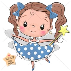 cute cartoon fairy png, clipart, sublimation design, girl, children printable, heart, art