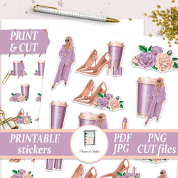 purple planner sticker kit, die cuts for cards, glam journal, secret diary, style girl decals, erin condren, weekly kit