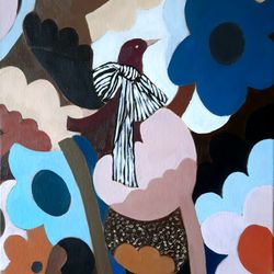 abstract oil painting bird artwork abstraction art on wall abstract artwork on canvas flowers art