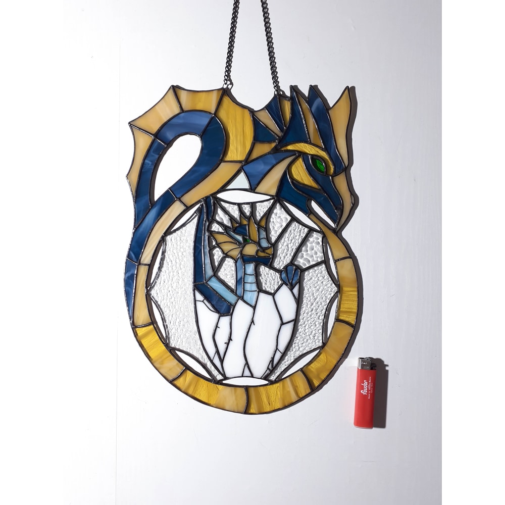 Dragon Stained Glass Suncatcher Window Hanging Glass Panel Hatching Dragon Ornament Unique Gift Christmas Gift 5