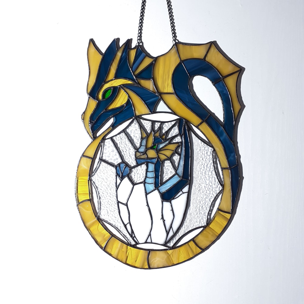 Dragon Stained Glass Suncatcher Window Hanging Glass Panel Hatching Dragon Ornament Unique Gift Christmas Gift 1