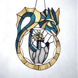 dragon stained glass suncatcher, window hanging glass panel, hatching dragon ornament, unique gift, christmas gift
