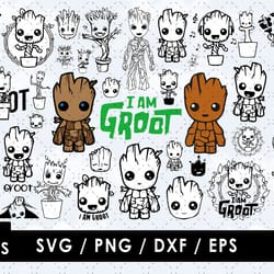 groot svg files, groot png files, vector png images, svg cut file for cricut, clipart bundle pack