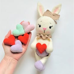 set of 2 bunny and heart crochet pattern stuffed rabbit with heart amigurumi easter toy valentines day handmade diy gif