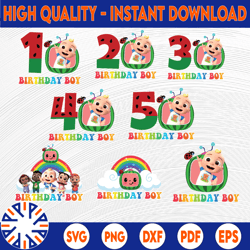 cocomelon birthday boy png, cocomelon png bundle, baby kids png, watermelon birthday number png