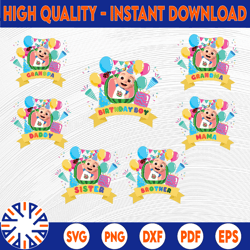 cocomelon family birthday bundle png, cocomelon png, birthday party, png files for print and sublimation