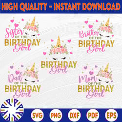 unicorn birthday png, unicorn png, family bundle, unicorn face flowers, mommy daddy of the birthday girl printable