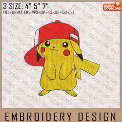 pikachu embroidery files, pokemon, anime inspired embroidery design, machine embroidery design