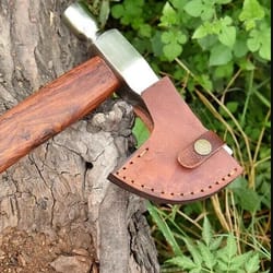 viking axe, custom-made axe, tomahawk axe, throwing axe with leather sheath
