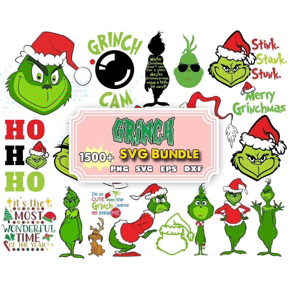 1500 The Grinch Svg Bundle Layered Item, Clipart, Cricut, Digital Vector Cut Files.jpg
