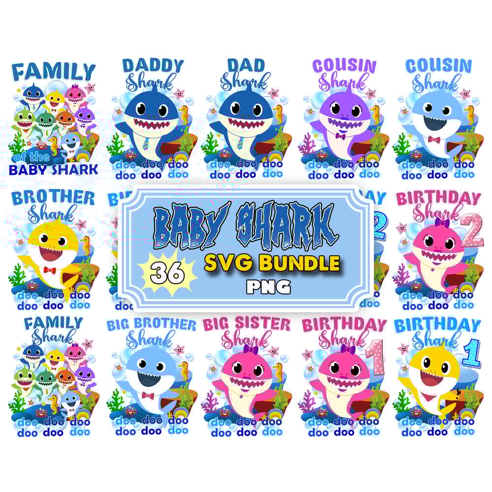Baby Shark Birthday png, Shark Decor Digital Clipart Bundle png, Baby Shark Png Clipart.jpg