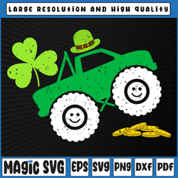 kids leprechaun monster truck svg, shamrock st patrick day svg png, st patricks day, digital download