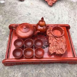 combo set of wooden tea trays and cups to beautify the living room space