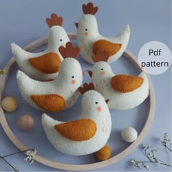 cute easter chicken pdf pattern for a hand sewn felt ornament diy hen, easter decoration ,handmade gift