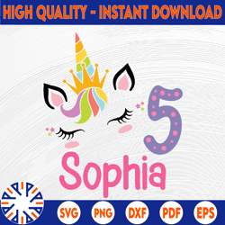 personalized custom unicorn svg, birthday name and age number unicorn cute face unicorn birthday svg, silhouette, cricut