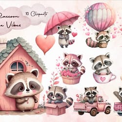 10 files of cute valentine raccoon png happy valentines day sublimation bundle