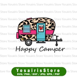 camper happy svg, summer camp camping leopard svg, silhouette camper svg, camping svg, summer svg, travel svg