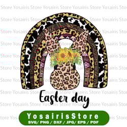 easter rainbow png, happy easter sublimation designs downloads, cheetah leopard rainbow with bunny clipart, boho happy