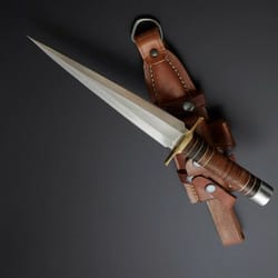 steel dagger knife with beautiful leather handle included leather sheath