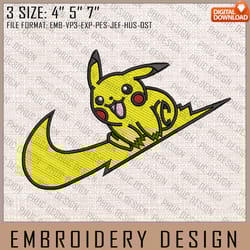 pikachu nike embroidery files, nike embroidery, pokemon, anime inspired embroidery design, machine embroidery design