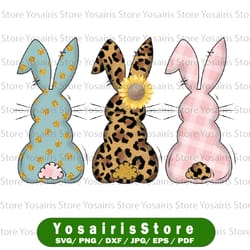 digital png file - happy easter bunny rabbit trio - blush floral, leopard cheetah, stripes clip art sublimation design