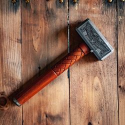 handforged thor viking carbon steel hammer blacksmith tool kalapax face engraved, viking war hammer, thor hammer replica