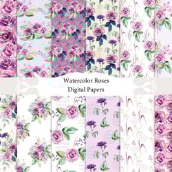 watercolor roses, seamless patterns.