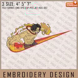 ace nike embroidery files, nike embroidery, one piece, anime inspired embroidery design, machine embroidery design
