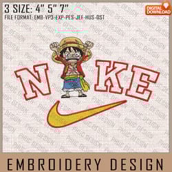 luffy nike embroidery files, nike embroidery, one piece, anime inspired embroidery design, machine embroidery design