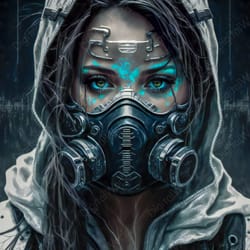 art illustration, beautiful masked girl, cyber style , jpg image