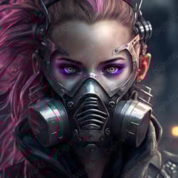 art illustration, full face, cyber style, beautiful masked girl