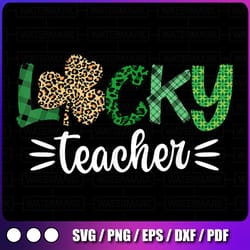 st pattys leopard shamrock lucky teacher png, st patricks day png, st. patrick's day teacher png, teacher gift, blessed