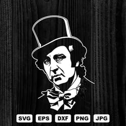 willy wonka svg cutting files, actor digital clip art, gene wilder svg, files for cricut and silhouette.