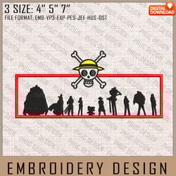straw hat pirates embroidery files, one piece, anime inspired embroidery design, machine embroidery design