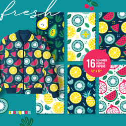 summer digital paper, summer seamless patterns, floral digital paper, fruit seamless pattern, summer wallpaper
