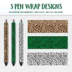 st. patricks day leopard pen wrap sublimation png. clover leaves pen wrap