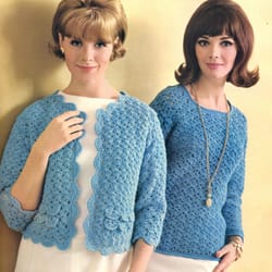 vintage crochet pattern 209 set shell jacket & shell lace pullover women