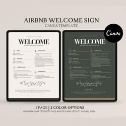 minimalist welcome sign template for airbnb vrbo hosts, house rules, wi-fi, check-out info, vacation rental