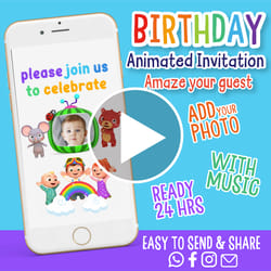 cocomelon party invitation, video invitation, animated invitations, cocomelon party invitations, birthday invitation