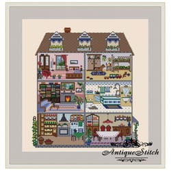 dollhouse 3 vintage cross stitch pattern pdf victorian house interior compatible pattern keeper miniature embroidery