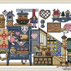 country house sampler vintage cross stitch pattern pdf miniature embroidery interior compatible pattern keeper