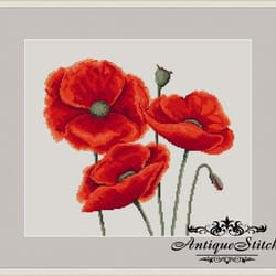 red poppy 65 vintage cross stitch pattern pdf garden flowers embroidery compatible pattern keeper