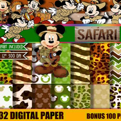32 digital paper mickey safari clipart png, mickey png clipart, mickey png, mickey bundle png digital download