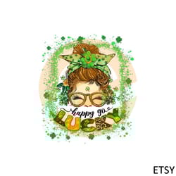 one lucky lunch lady messy bun irish st patricks day png