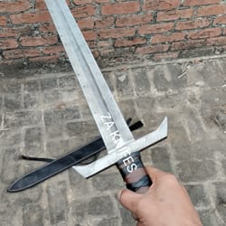 beautiful handmade damascus sword double edge 33 inch with leather sheath