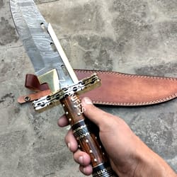 beautiful handmade damascus 16inch with leather sheath