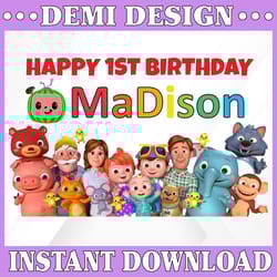 cocomelon personalized name and ages ,happy 1st birthday cocomelon family png, coco melon png, cocomelon printable cocom